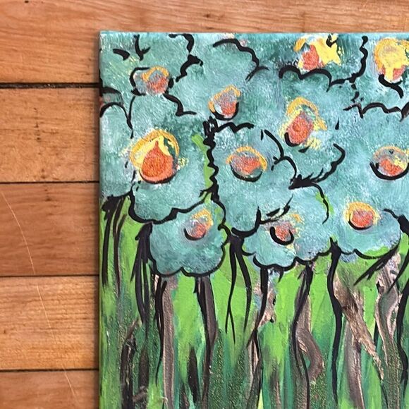 Original Acrylic Painting with metallic 8x10- Tall Blue Floral Dark Stems - Picture 5 of 6